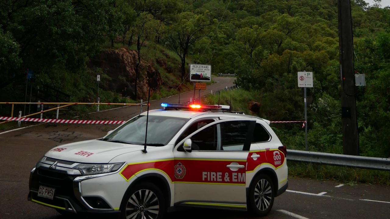 Tropical Cyclone Kirrily, January 2024: Road to Castle Hill is closed due to a powerline down. Picture: Blair Jackson