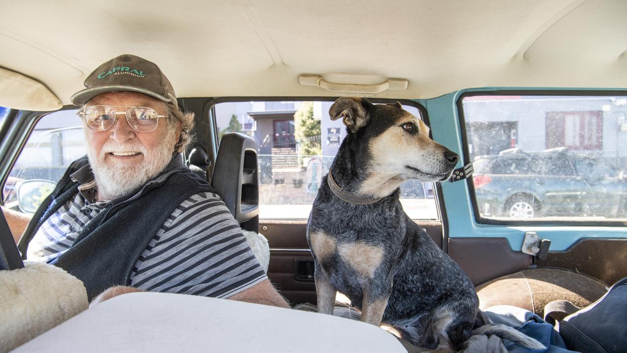 Mike Bourke lives in his car with his dog Misty. Picture: Nev Madsen.