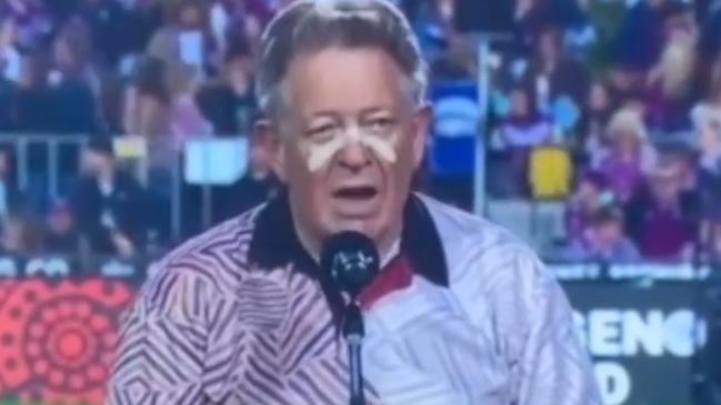 Neil Evers conducting the Welcome to Country at the NRL’s Indigenous Round earlier this year. Picture: Supplied