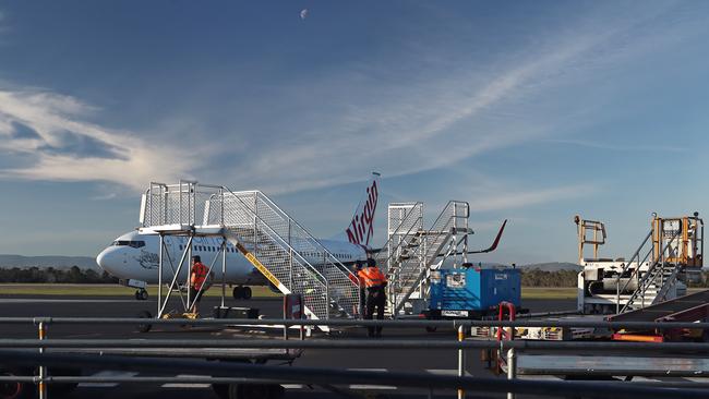 A Virgin Australia flight comes into Hobart Airport. Picture: LUKE BOWDEN