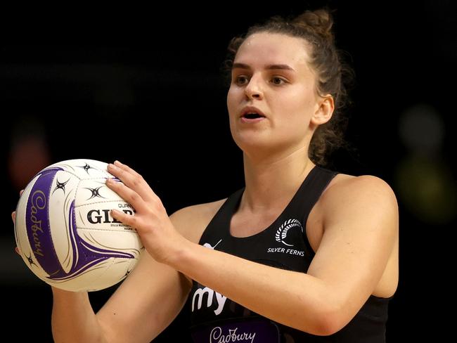 AUCKLAND, NEW ZEALAND - SEPTEMBER 21: Elle Temu of the Silver Ferns during game 1 of the Taini Jamison Trophy match between New Zealand v Jamaica at Eventfinda Stadium on September 21, 2022 in Auckland, New Zealand. (Photo by Phil Walter/Getty Images)