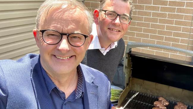 Labor colleagues and former housemates Daniel Andrews and Anthony Albanese get together for a barbecue. Photograph: Twitter