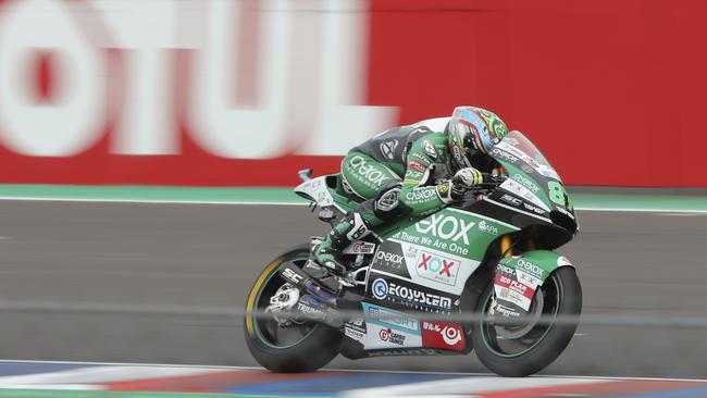 Australia’s Remy Gardner rides to second place at the Termas de Rio Hondo circuit in Argentina. Picture: AP 