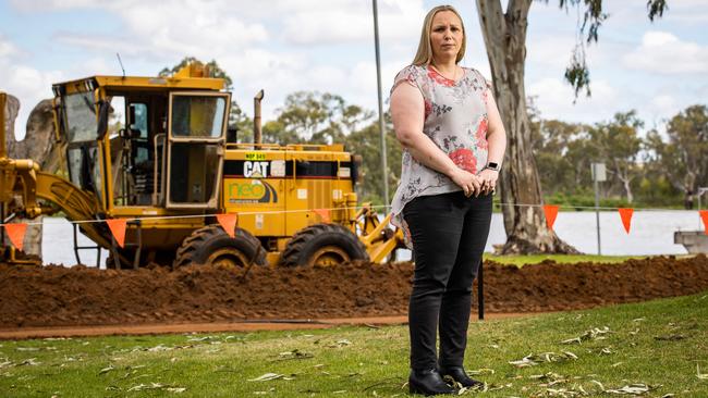 Mid-Murray Council Mayor Simone Bailey at the levy being built at Mary Ann reserve in Mannum. Picture: Tom Huntley