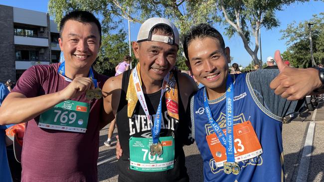 (L-R) Paul Liu, Roberto Lay and Maca Morooka all competed in the NT City2Surf last year. Picture: Annabel Bowels.