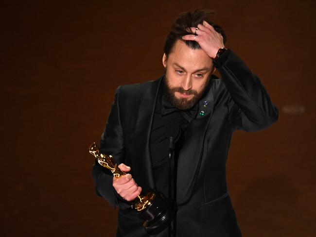 Kieran Culkin wins his first Oscar for his role in A Real Pain. Picture: AFP