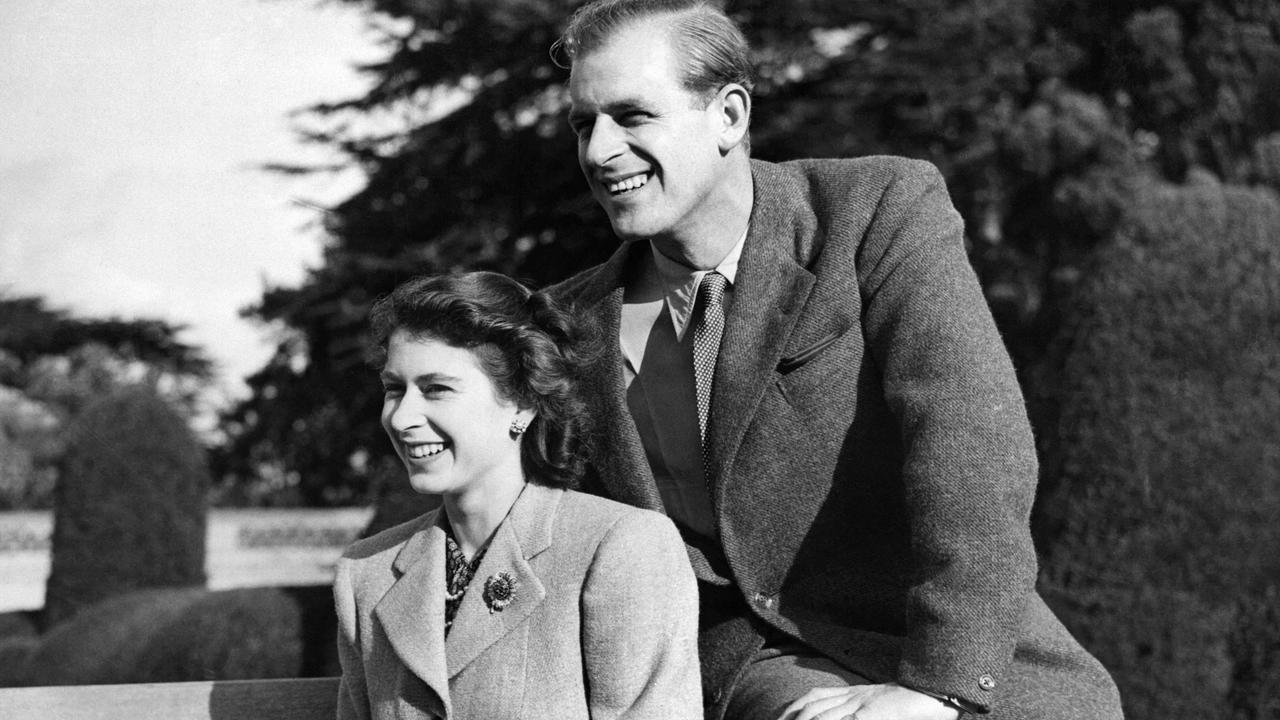 The Queen and Prince Philip at Broadlands in 1947. Picture: AFP