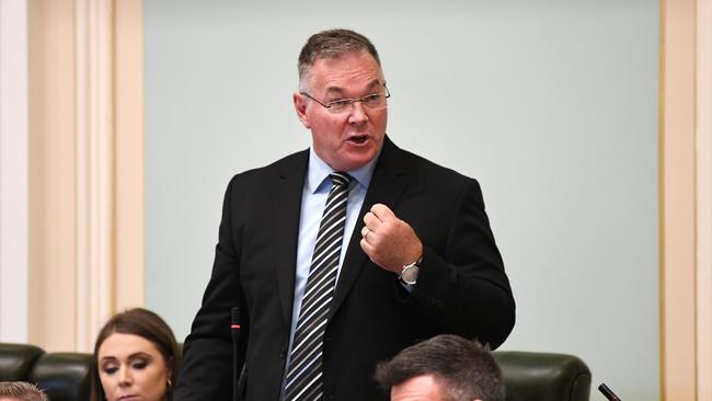 Queensland Minister for Resources Scott Stewart speaks during Question Time at Parliament House. Picture: NCA NewsWire / Dan Peled