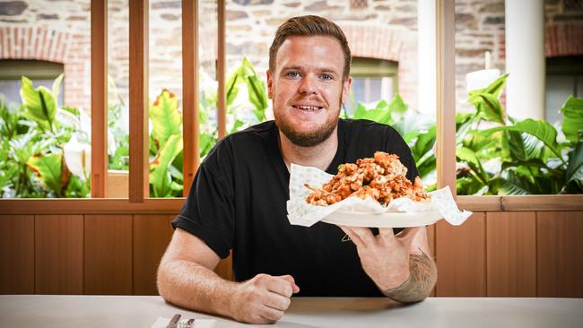 Chef Stewart Wesson with plant-based fare, including Popcorn Cauliflower at city eatery Part Time Lover. Picture: Mike Burton