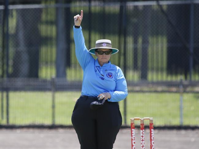 And that is OUT: Umpire Sue Gregory. Picture Warren Gannon Photography