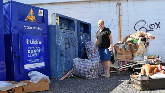 TREASURE NOT TRASH: Lifeline Dalby manager Narrelle Monaghon is sick of the mess being left around their donation bins. Picture: Shannon Hardy