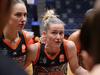 BENDIGO, AUSTRALIA - NOVEMBER 04: Sami Whitcomb of the Fire talks to her teammates after their win during the round one WNBL match between Bendigo Spirit and Townsville Fire at Red Energy Arena, on November 04, 2023, in Bendigo, Australia. (Photo by Martin Keep/Getty Images)