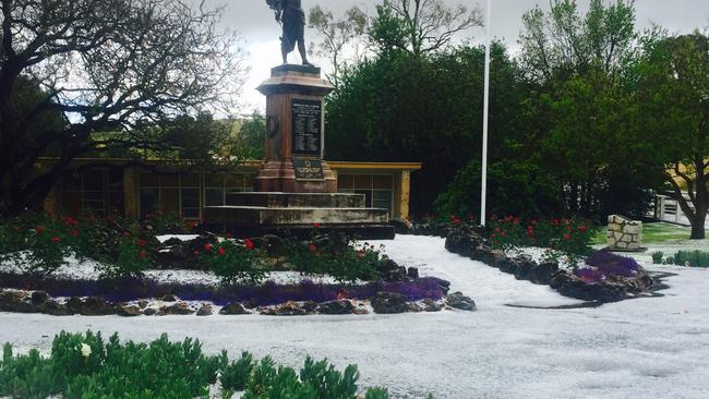 Hail covers the ground in Angaston. Picture: Alice Howard