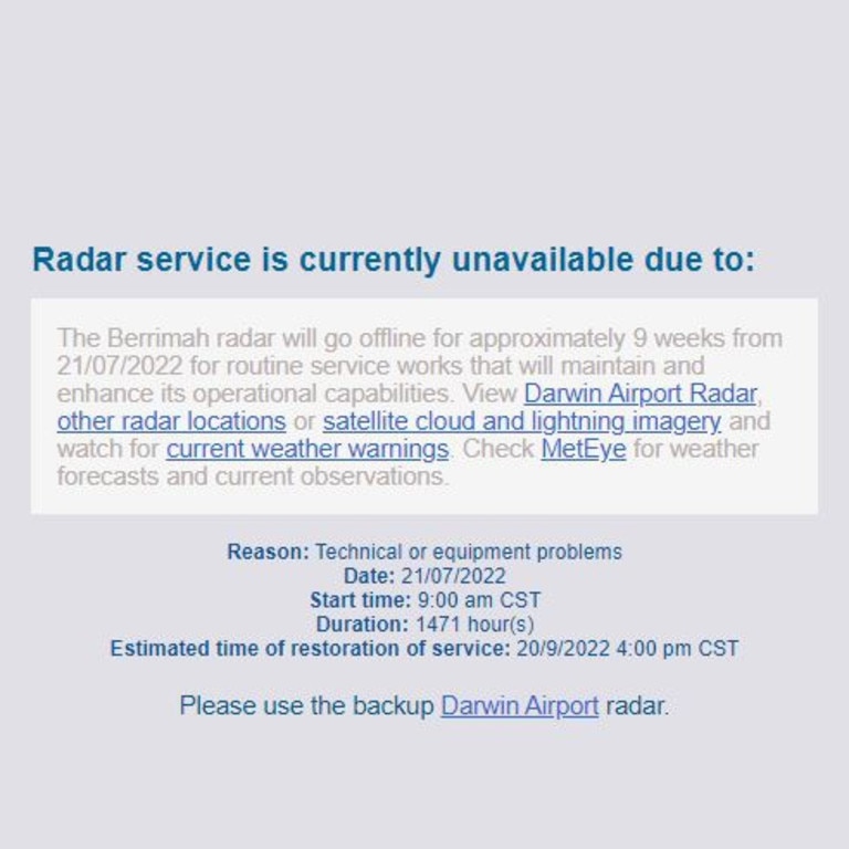 Darwin Radar Loop down Picture: BOM NT