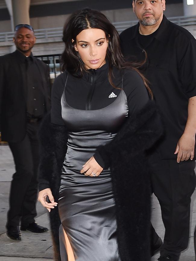 Kim Kardashian shows off her unusual ensemble.