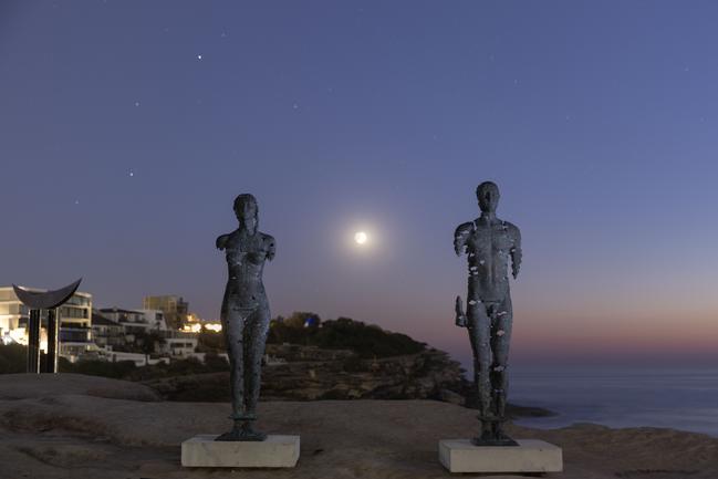 Kore That Awakening and Colossus Awakens, by Ukrainian artist Egor Zigura, at Sculpture By The Sea. Picture: Brook Mitchell/Getty Images