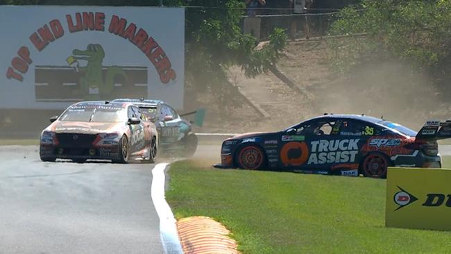 James Courtney’s car skittled several cars on lap one of race 2.