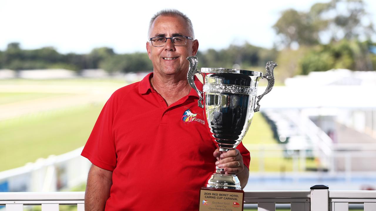 Cairns Jockey Club General Manager John Cameron with the Cairns Cup. PICTURE: BRENDAN RADKE