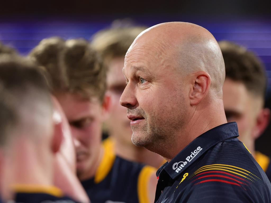 ADELAIDE, AUSTRALIA – JULY 28: Matthew Nicks, Senior Coach of the Crows during the 2024 AFL Round 20 match between the Adelaide Crows and the Hawthorn Hawks at Adelaide Oval on July 28, 2024 in Adelaide, Australia. (Photo by Sarah Reed/AFL Photos via Getty Images)