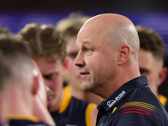 ADELAIDE, AUSTRALIA – JULY 28: Matthew Nicks, Senior Coach of the Crows during the 2024 AFL Round 20 match between the Adelaide Crows and the Hawthorn Hawks at Adelaide Oval on July 28, 2024 in Adelaide, Australia. (Photo by Sarah Reed/AFL Photos via Getty Images)