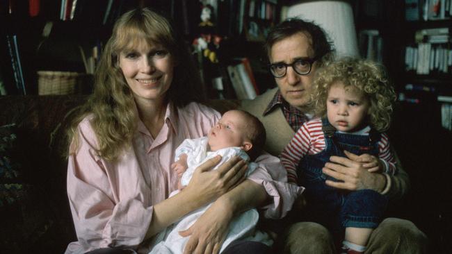 Mia Farrow holding son Satchel with father, actor/director Woody Allen, who is holding Farrow's daughter Dylan. Picture: David Mcgough/DMI/Time Life Pictures/Getty Images