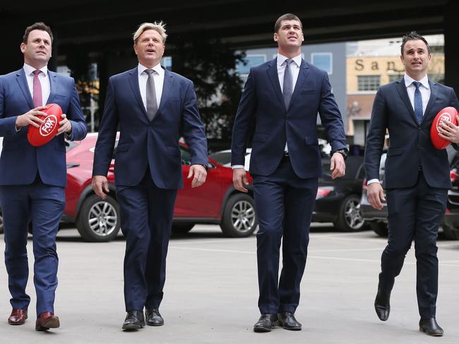 Ben Dixon, far right, is a FOX FOOTY commentator. In this photo are pictured FOX FOOTY'S David King, Dermott Brereton, Jonathan Brown, and Ben Dixon. Picture: Michael Dodge/Getty Images for FOX FOOTY