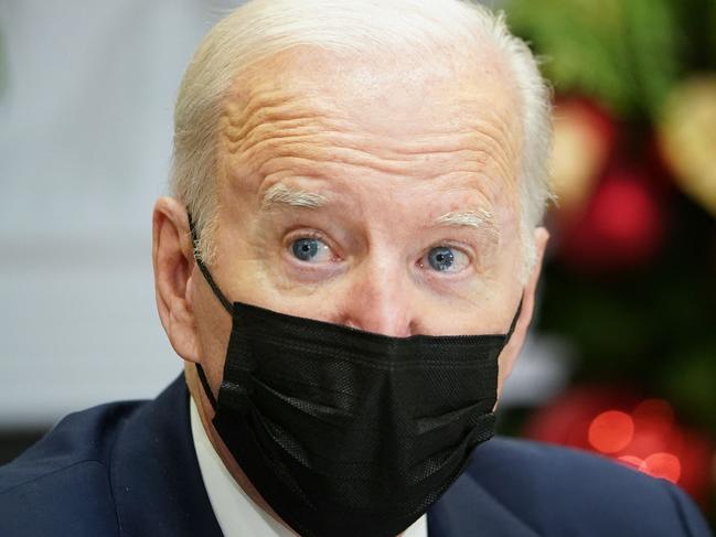 US President Joe Biden speaks during a meeting with the White House COVID-19 Response Team in the Roosevelt Room of the White House in Washington, DC on December 16, 2021. (Photo by MANDEL NGAN / AFP)