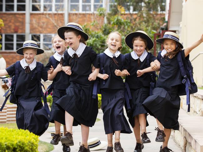 Year 3 Students Isobel Stobie, Mia Vidler, Charlie Morgans, Eva Williams, Penelope Cronin and Jasmine Moody at St Margaret's Anglican Girls School, which is the state's top performing school for Naplan primary school results this year. Photo Lachie Millard