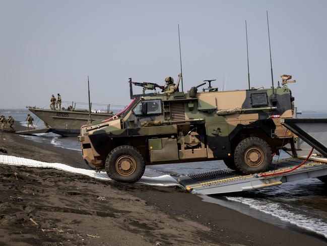 Bendigo Bushmaster. An Australian Army Bushmaster protected mobility vehicle disembarks a landing craft during a combined joint force entry operation as part of Exercise Keris Woomera at Banongan Beach, Indonesia. *** Local Caption *** As part of Indo-Pacific Endeavour 2024 (IPE24), the Australian Defence Force (ADF) and Indonesian National Armed Forces (TNI) will conduct a bilateral amphibious activity for the first time as part of Exercise KERIS WOOMERA.  Exercise KERIS WOOMERA is a combined joint activity conducted by ADF and TNI forces including approximately 2,000 personnel drawn from the Navy, Army, and Air Forces of each nation.  By training together, forces from Indonesia and Australia can build upon shared tactics, techniques, and procedures to enhance interoperability and readiness to respond to shared security challenges in the region.