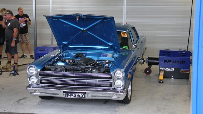 A ZC Ford Fairlane on the Insane Performance hub dyno at Rockynats. Picture: Rodney Stevens