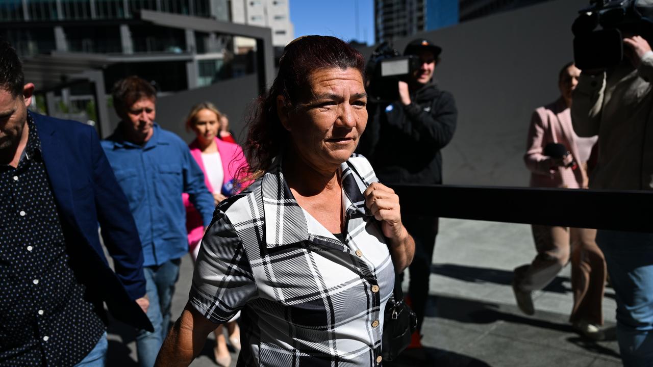 Kerry Dare, widow of Alan Dare, leaves the Brisbane Coroners Court after giving evidence. Picture: Dan Peled