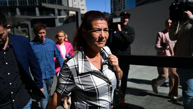 Kerry Dare, widow of Alan Dare, leaves the Brisbane Coroners Court after giving evidence. Picture: Dan Peled