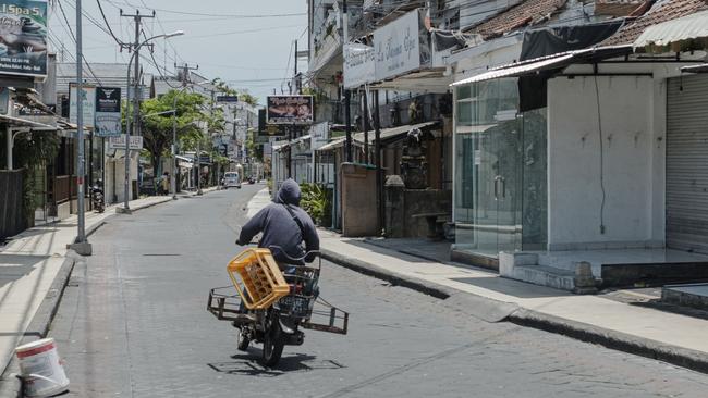 Empty restaurants along the usually thriving Padma Street in Seminyak, Bali. Picture: Anggara Mahendra