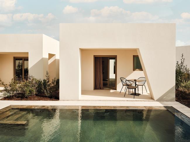 EMBARGO FOR TRAVEL + LUXURY MAGAZINE 26 AUGUST 2022. New hotels in Greece. Supplied imageryCaption: a pool bungalow at Nous, Santorini.