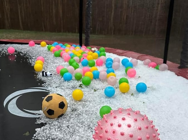 Hail in Morayfield on Wednesday as the state was hit with severe thunderstorms. Picture: Facebook