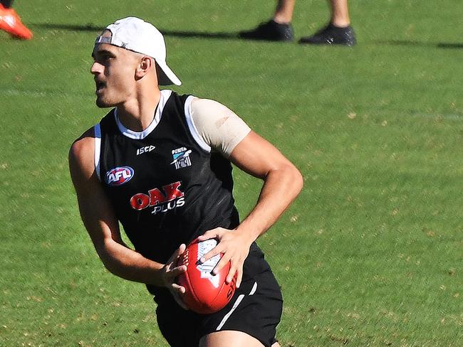 Port Adelaide's Sam Powell-Pepper training at Alberton Oval on Tuesday. Picture: Mark Brake/AAP