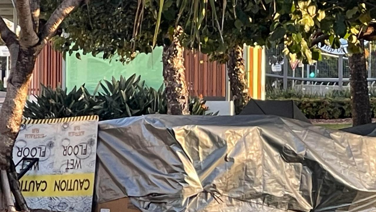 The tent city where the homeless are again camping out in Carey Park at Southport.