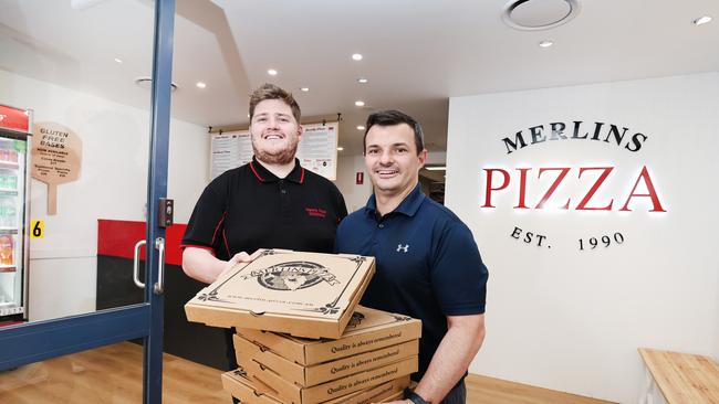 Merlins Pizza opened their third Gold Coast pizzeria over the weekend in Worongary. Owners Jordan Powell and Scott Jelich in their new store. Picture Glenn Hampson