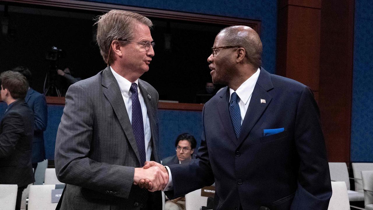 Tim Burchett (left) with defence undersecretary for intelligence and security Ronald Moultrie. Picture: Jose Luis Magana/AFP