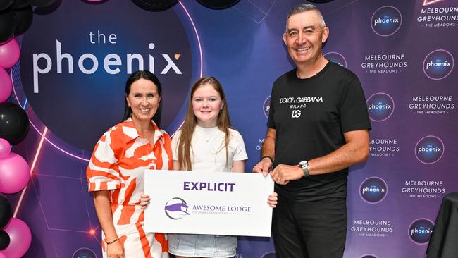 Seona, Sophie and Jason Thompson at The Phoenix box draw where Explicit will exit box eight Picture: Clint Anderson