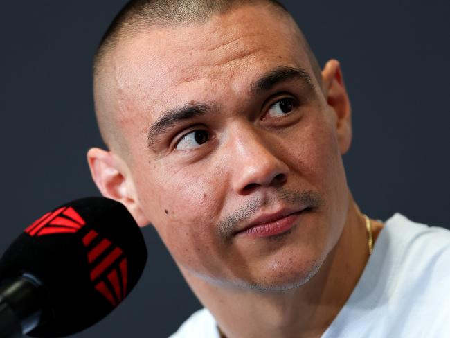 SYDNEY, AUSTRALIA - JULY 18: Tim Tszyu speaks during a Tim Tszyu Fight Announcement at Tszyu Fight Club on July 18, 2024 in Sydney, Australia. (Photo by Brendon Thorne/Getty Images)