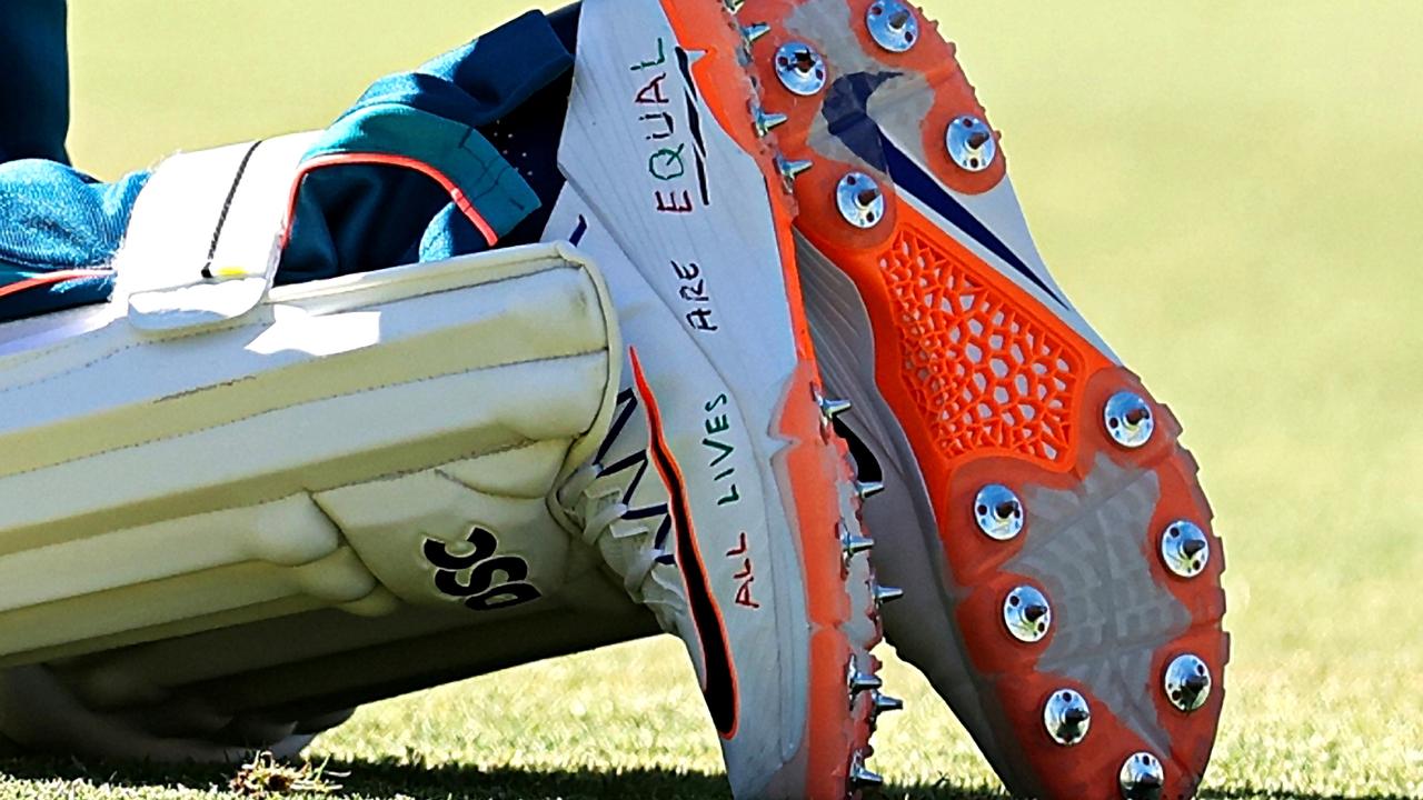 Usman Khawaja has created a storm with the messages on his shoes. Picture: Paul Kane/Getty Images