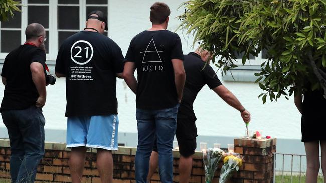 The Australian Brotherhood of Fathers hosted this memorial at a Southport home after a shooting. Picture: Richard Gosling