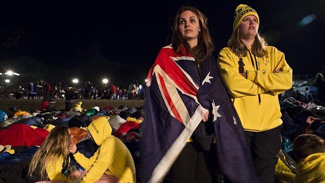 Paying their respects ... Australians Erinn Cooper, 22, and Laetitia Merlehan, 23, from t