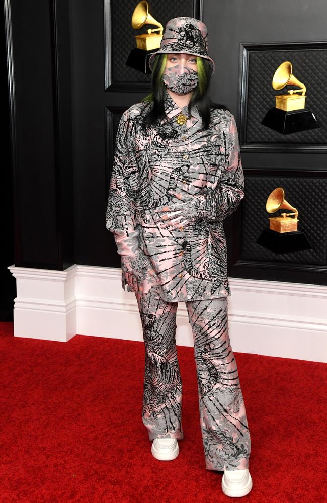 Billie Eilish in custom Gucci. Picture: Getty Images