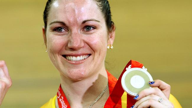 Anna Meares wins silver at the Beijing Olympics in 2008.