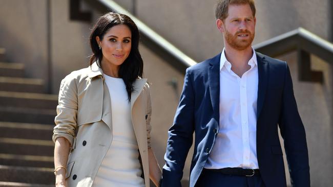 Meghan and Harry outside the Sydney Opera House in October 2018. Picture: Saeed Khan/AFP