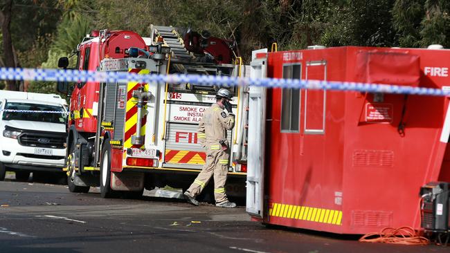 Fire trucks at the scene of a fatal house fire in Croydon. Picture: Sarah Matray