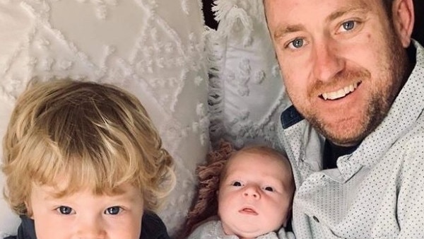 Jarrod Fox, right, with sons Archer, 2, and Jasper, five weeks. Picture: Supplied.