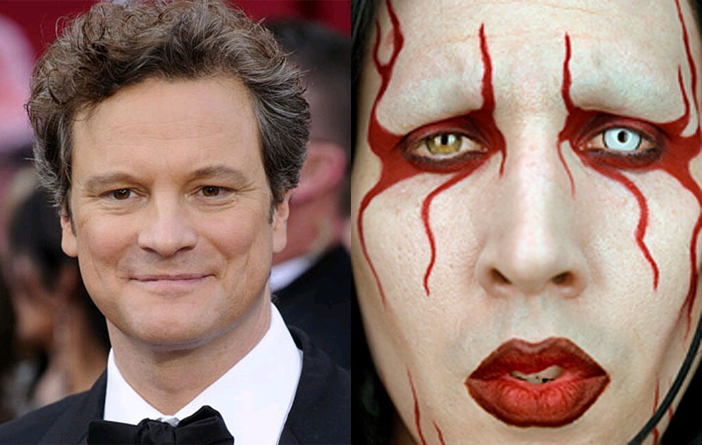 Colin Firth (left) came in as the sixth most desirable celebrity husband, while shock rocker Marilyn Manson was sixth least desirable. Picture: Images from AAP, Bang ShowBiz